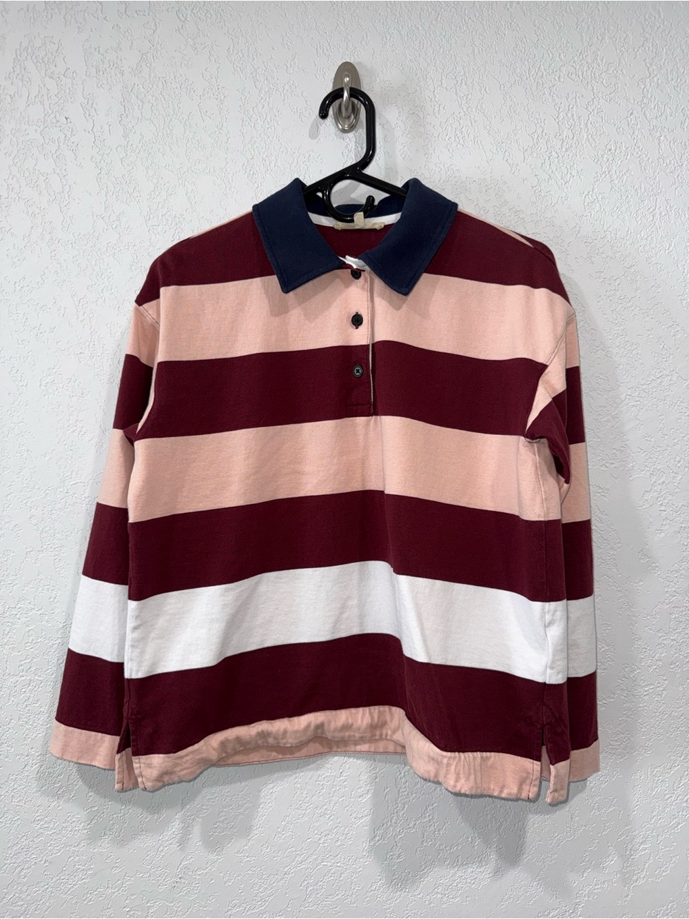 Madewell - Striped Rugby Polo in Burgundy, Blush & White